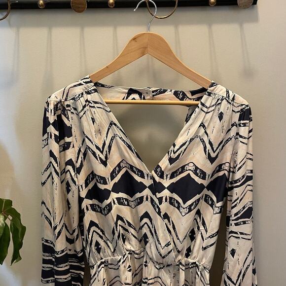 Parker 100% Silk Dress | Chevron Aztec Print, Open Back, Boho, Size M, MSRP $340 - Picture 2 of 7